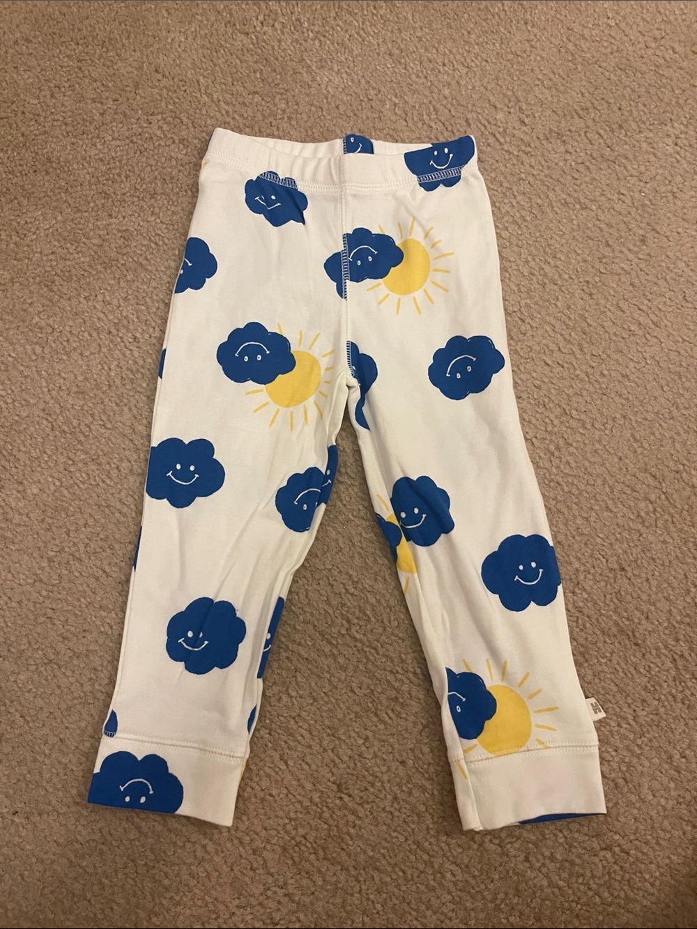 Kids White Leggings with Blue Cloud & Yellow Sun Print NWOT